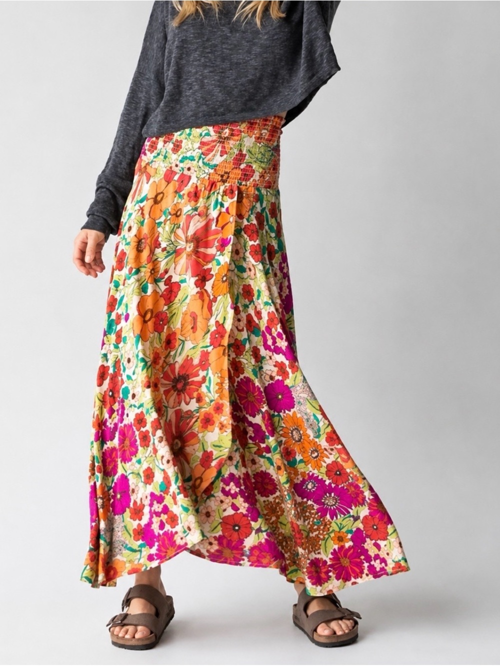 Natural Life Floral Convertible Maxi Skirt Strapless Dress Boho Rayon Size Small